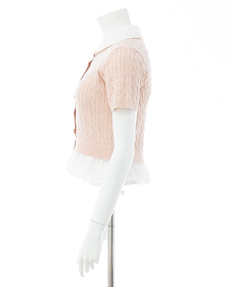 INGNI（イング） ケーブル柄裾シャツ半袖ニット ﾋﾟﾝｸ/ｵﾌﾎﾜｲﾄ