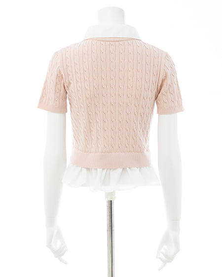 INGNI（イング） ケーブル柄裾シャツ半袖ニット ﾋﾟﾝｸ/ｵﾌﾎﾜｲﾄ