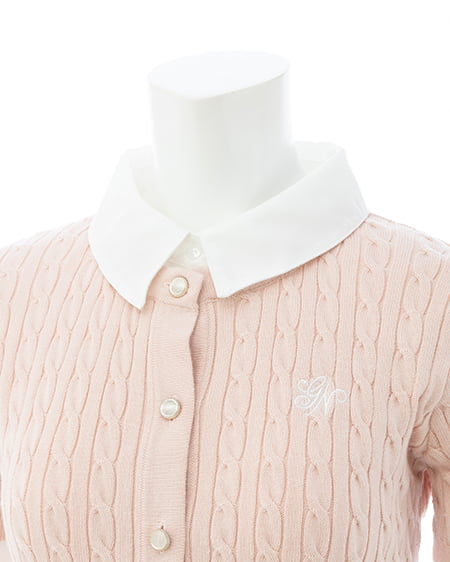 INGNI（イング） ケーブル柄裾シャツ半袖ニット ﾋﾟﾝｸ/ｵﾌﾎﾜｲﾄ