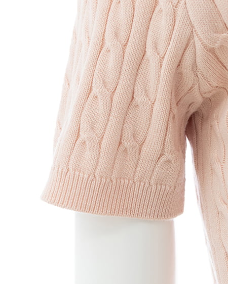 INGNI（イング） ケーブル柄裾シャツ半袖ニット ﾋﾟﾝｸ/ｵﾌﾎﾜｲﾄ