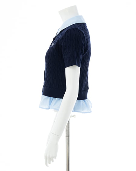 INGNI（イング） ケーブル柄裾シャツ半袖ニット ｺﾝ/ﾌﾞﾙｰ