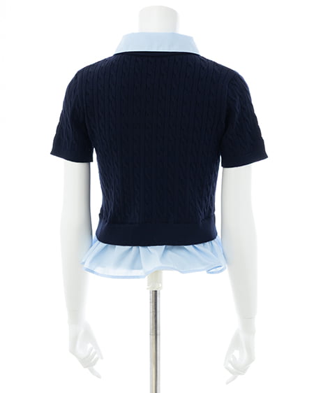 INGNI（イング） ケーブル柄裾シャツ半袖ニット ｺﾝ/ﾌﾞﾙｰ