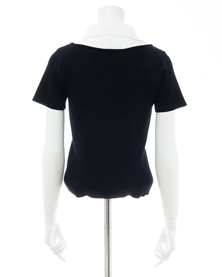 INGNI（イング） アソート柄シャツドッキング半袖リブニット ｸﾛ/ｵﾌﾎﾜｲﾄ