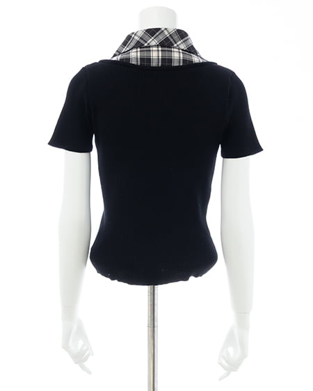 INGNI（イング） アソート柄シャツドッキング半袖リブニット ｸﾛ/ｸﾛﾁｪｯｸ