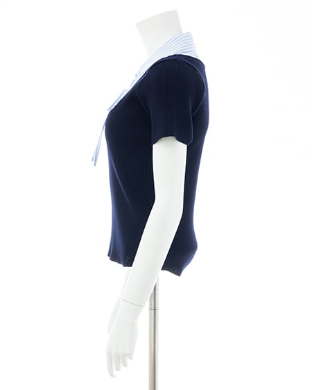 INGNI（イング） アソート柄シャツドッキング半袖リブニット ｺﾝ/ﾌﾞﾙｰｽﾄﾗｲﾌﾟ