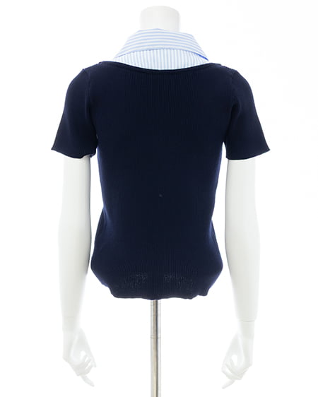 INGNI（イング） アソート柄シャツドッキング半袖リブニット ｺﾝ/ﾌﾞﾙｰｽﾄﾗｲﾌﾟ