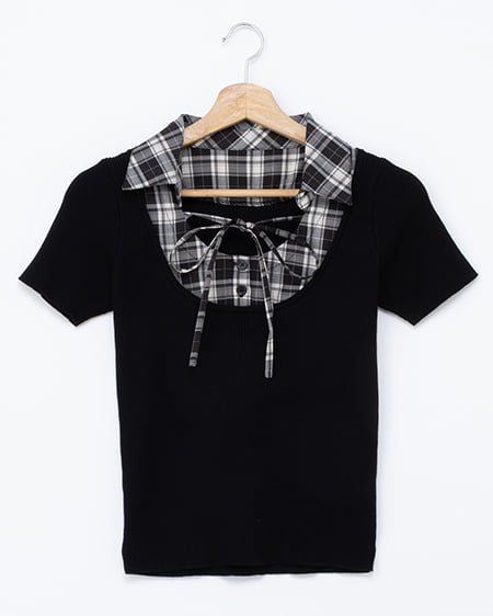 アソート柄シャツドッキング半袖リブニット