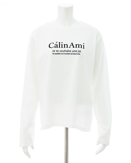INGNI(イング) シンプルフロッキーロゴロングTシャツ オフホワイト/クロ