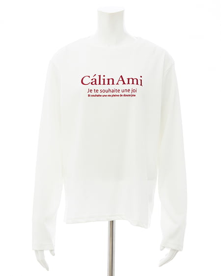 INGNI(イング) シンプルフロッキーロゴロングTシャツ オフホワイト/ボルドー