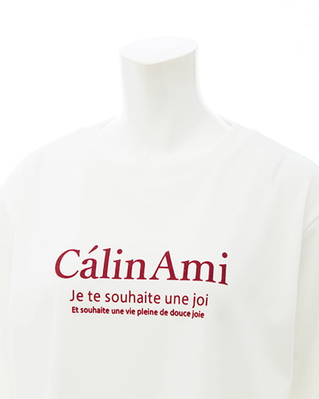INGNI(イング) シンプルフロッキーロゴロングTシャツ オフホワイト/ボルドー