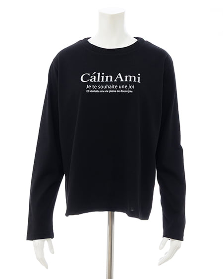 INGNI(イング) シンプルフロッキーロゴロングTシャツ クロ/オフホワイト