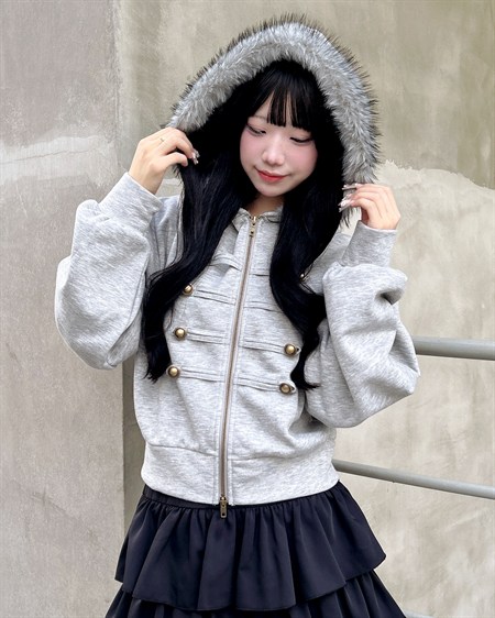 フェイクファー付裏起毛ナポレオンパーカー