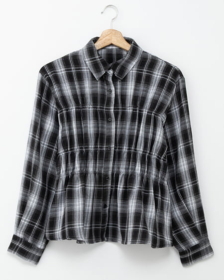 シャーリングチェック柄シャツ