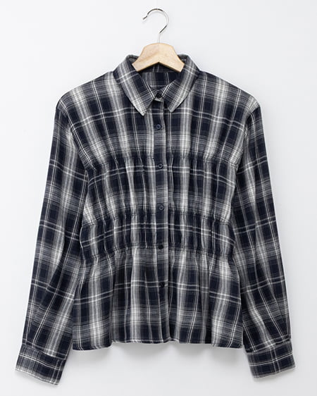 シャーリングチェック柄シャツ