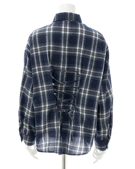 INGNI(イング) ラインストーン付バックレースアップチェック柄シャツ コン/チェック
