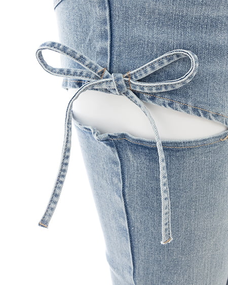 INGNI(イング) サイドリボンビジュー付フレアデニムパンツ デニム/ブルー
