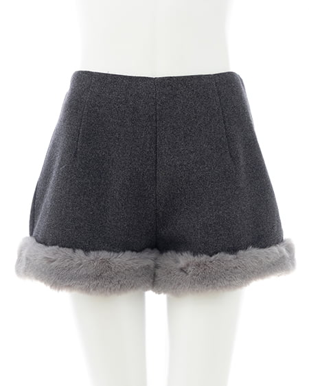 裾ファーフェイクウールショートパンツ