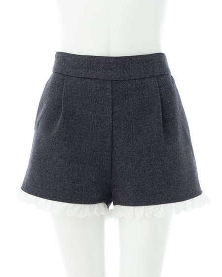 裾レースフェイクウールショートパンツ