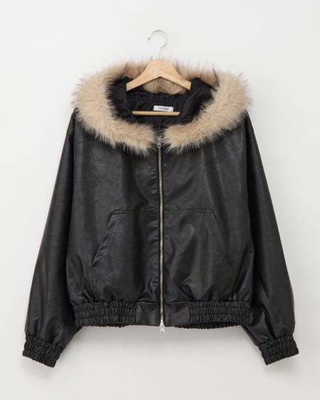 フェイクレザーエコファーフードブルゾン