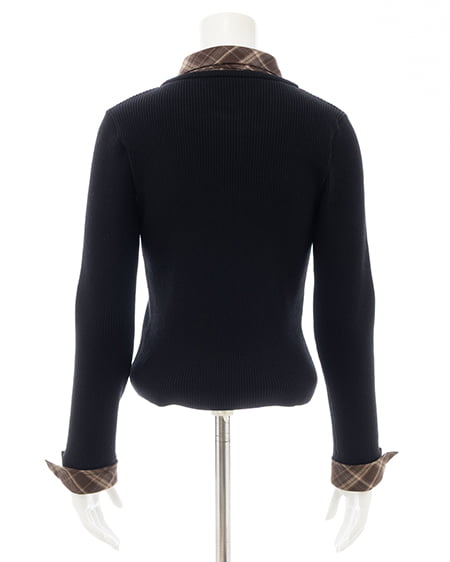INGNI（イング） ゴールドダブルボタンシャツドッキングニット ｸﾛ/ﾌﾞﾗｳﾝﾁｪｯｸ