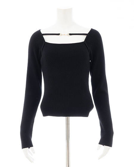 INGNI（イング） デコルテオープンビット付リブニット ｸﾛ