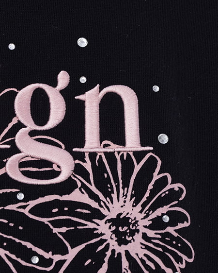 INGNI（イング） フラワーロゴスウェット ｸﾛ/ﾋﾟﾝｸ