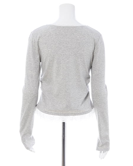 INGNI(イング) ヘンリーネックレース付プレートロゴ長袖リブトップス グレー