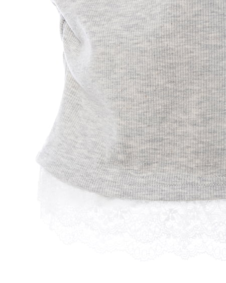 INGNI(イング) ヘンリーネックレース付プレートロゴ長袖リブトップス グレー