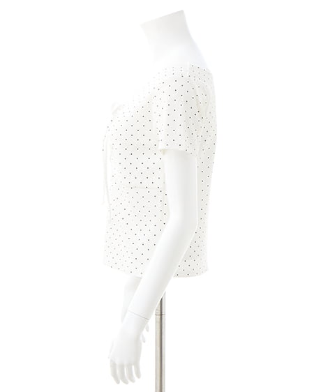 INGNI（イング） レース付フロントギャザーリボンリブトップス ｵﾌﾎﾜｲﾄ/ｸﾛ