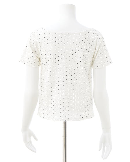 INGNI（イング） レース付フロントギャザーリボンリブトップス ｵﾌﾎﾜｲﾄ/ｸﾛ