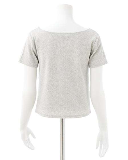 INGNI（イング） レース付フロントギャザーリボンリブトップス ｸﾞﾚｰ