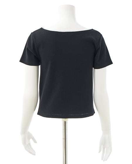 INGNI（イング） レース付フロントギャザーリボンリブトップス ｸﾛ