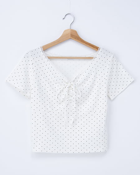 【WEB限定】襟レース付フロントギャザーリボンリブトップス