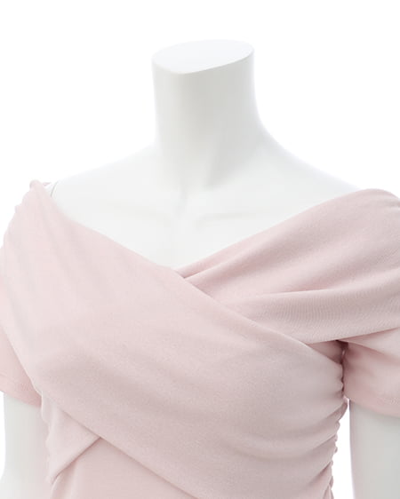 INGNI（イング） クロスオフショルトップス ﾋﾟﾝｸﾍﾞｰｼﾞｭ