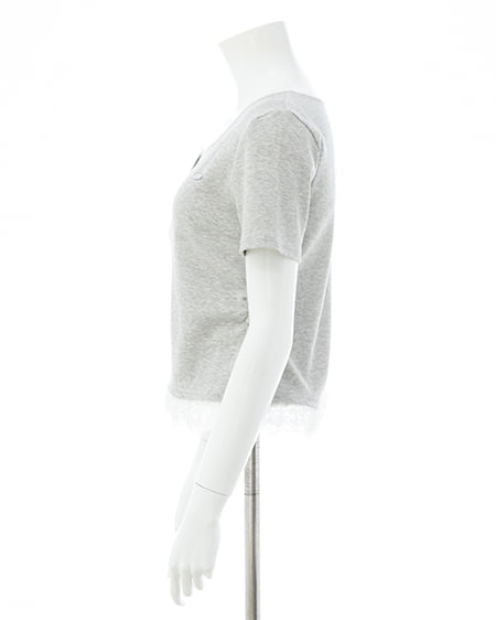 INGNI（イング） ヘンリーネックレース付プレートロゴ半袖リブトップス ｸﾞﾚｰ