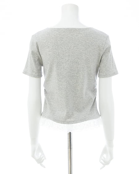 INGNI（イング） ヘンリーネックレース付プレートロゴ半袖リブトップス ｸﾞﾚｰ