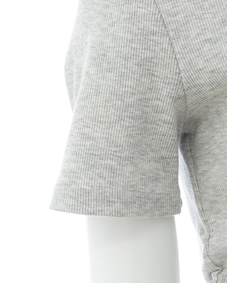 INGNI（イング） ヘンリーネックレース付プレートロゴ半袖リブトップス ｸﾞﾚｰ