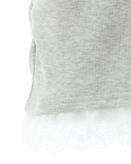 INGNI（イング） ヘンリーネックレース付プレートロゴ半袖リブトップス ｸﾞﾚｰ