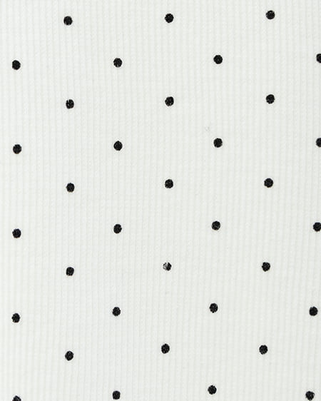 INGNI（イング） レース出しリボン付ドット半袖リブトップス ｵﾌﾎﾜｲﾄ/ｸﾛ