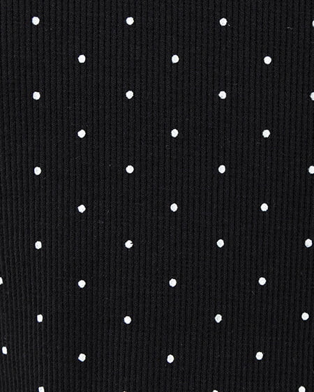 INGNI（イング） レース出しリボン付ドット半袖リブトップス ｸﾛ/ｵﾌﾎﾜｲﾄ