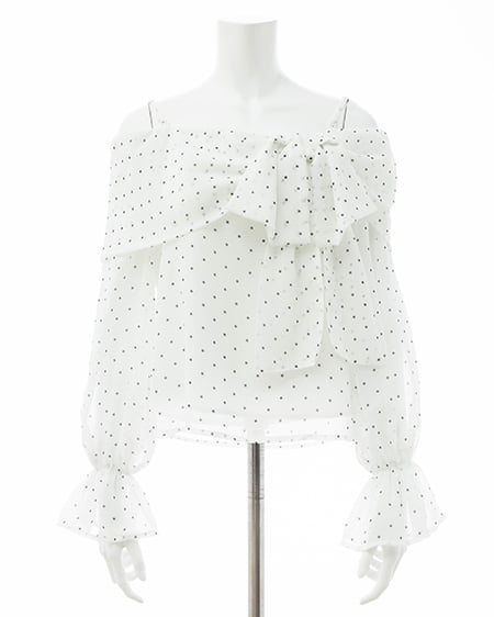 INGNI（イング） シアーオフショルリボンブラウス ｵﾌﾎﾜｲﾄ/ﾄﾞｯﾄ