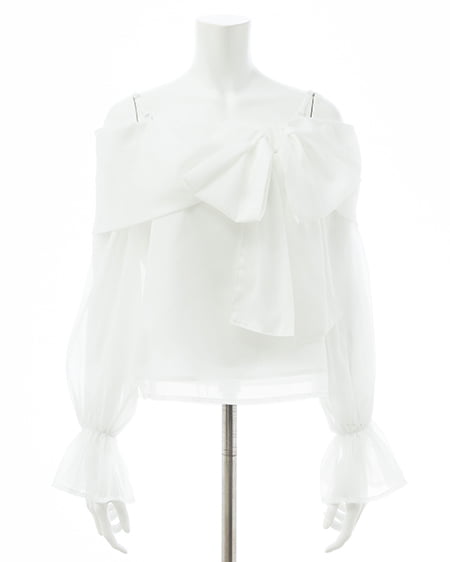 INGNI（イング） シアーオフショルリボンブラウス ｵﾌﾎﾜｲﾄ