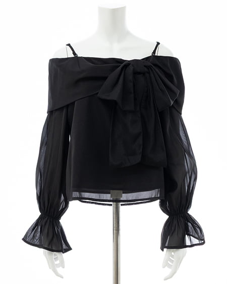 INGNI（イング） シアーオフショルリボンブラウス ｸﾛ