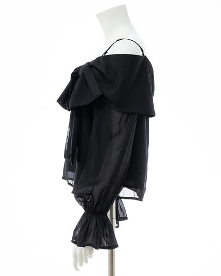 INGNI（イング） シアーオフショルリボンブラウス ｸﾛ