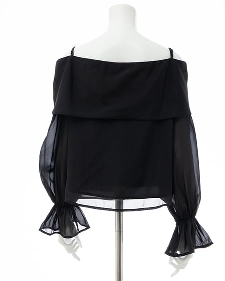 INGNI（イング） シアーオフショルリボンブラウス ｸﾛ