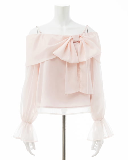 INGNI（イング） シアーオフショルリボンブラウス ﾋﾟﾝｸ