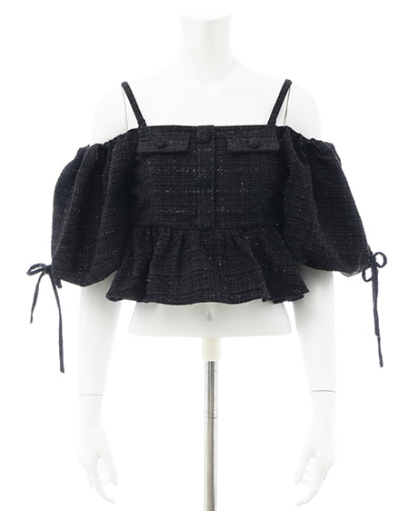 INGNI（イング） ツイードペプラムオフショルブラウス ｸﾛ