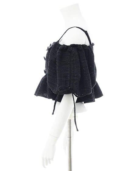 INGNI（イング） ツイードペプラムオフショルブラウス ｸﾛ