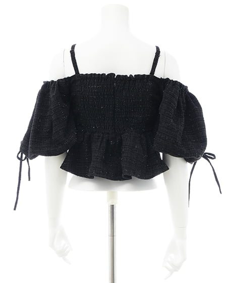 INGNI（イング） ツイードペプラムオフショルブラウス ｸﾛ