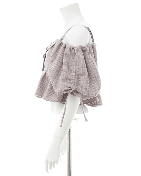 INGNI（イング） ツイードペプラムオフショルブラウス ﾋﾟﾝｸ